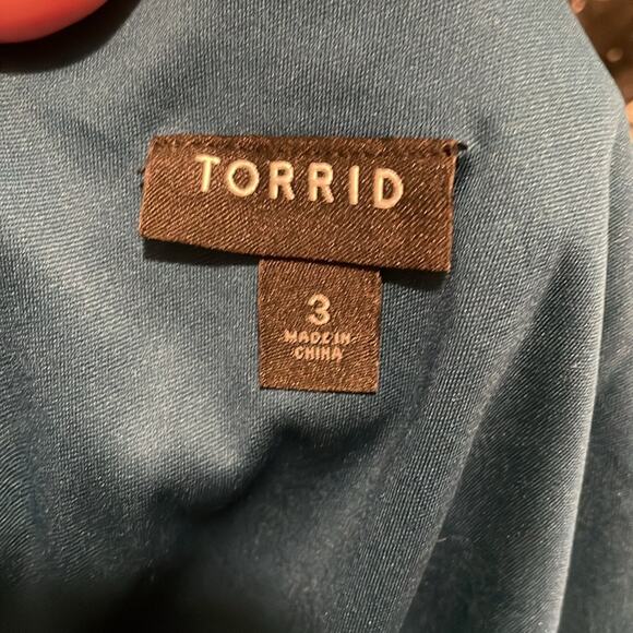 Torrid Brand Size 3 Teal Crepe Sweetheart Long Sleeve Peplum Blouse Top - Picture 6 of 6